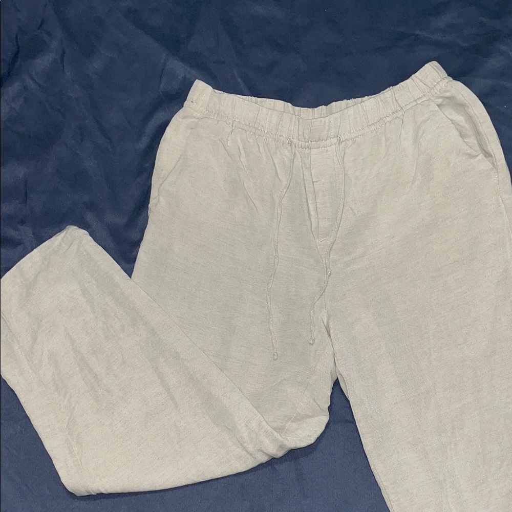 H&M Cream Linen Blend Trousers